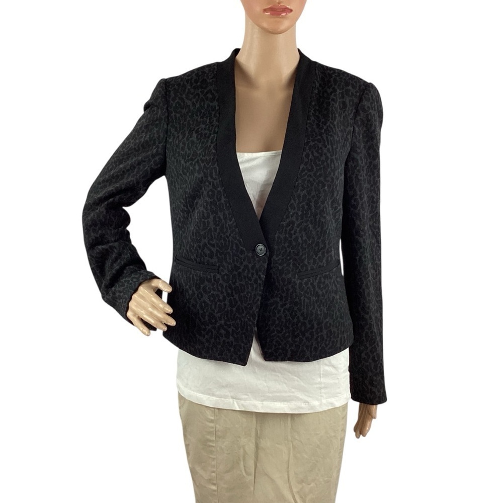 LOFT Leopard Print Single-Button Blazer Black Size 4